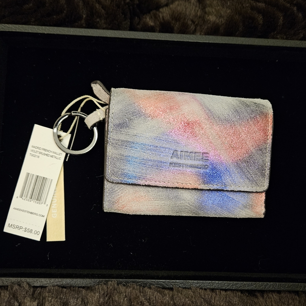 NWT Genuine Leather Wallet By Aimee K! Pastels In A  Metallic Brush - Picture 7 of 7